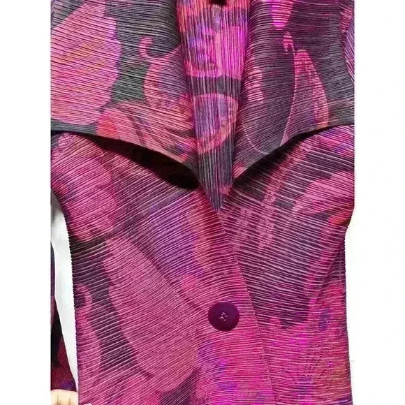 VTG Magenta Floral 90s Chic Avant Garde Jacket Cardigan Size Medium Women’s - Picture 4 of 9